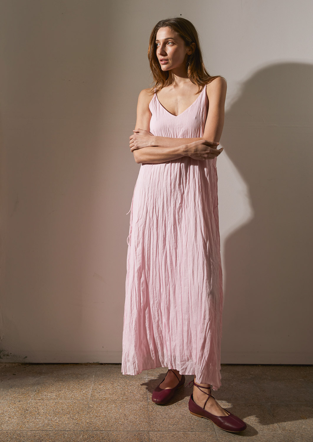 Wrinkled pleated long dress 4