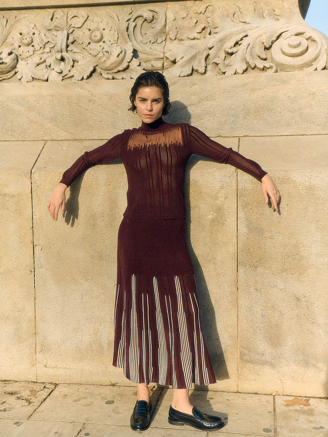 Intarsia sweater with perkins collar