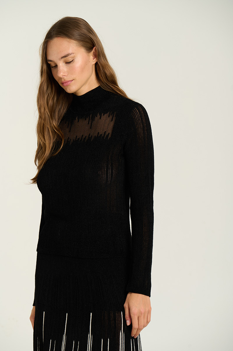 Intarsia sweater with perkins collar 2