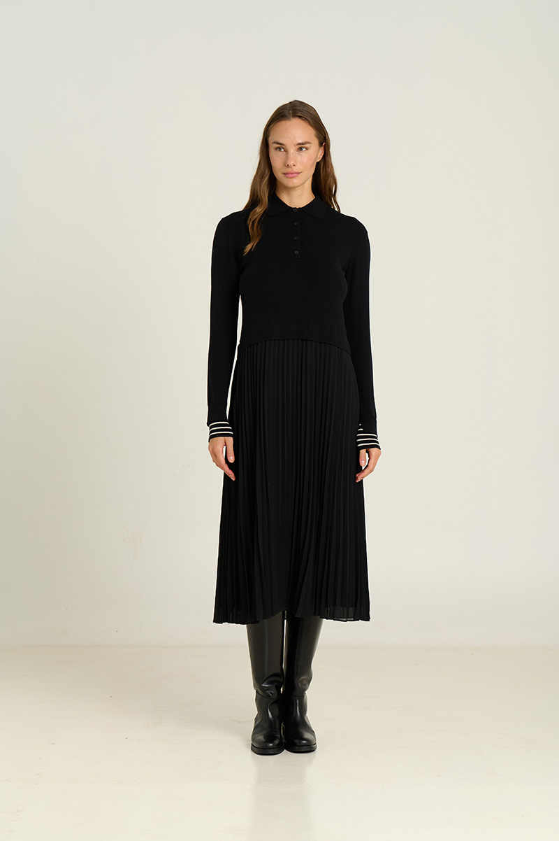 Combined polo collar dress