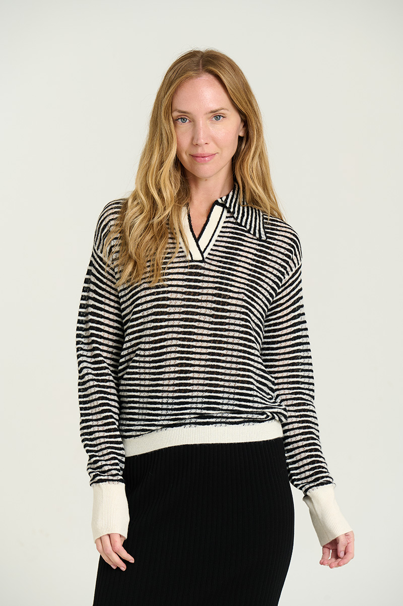 Striped polo collar sweater 3