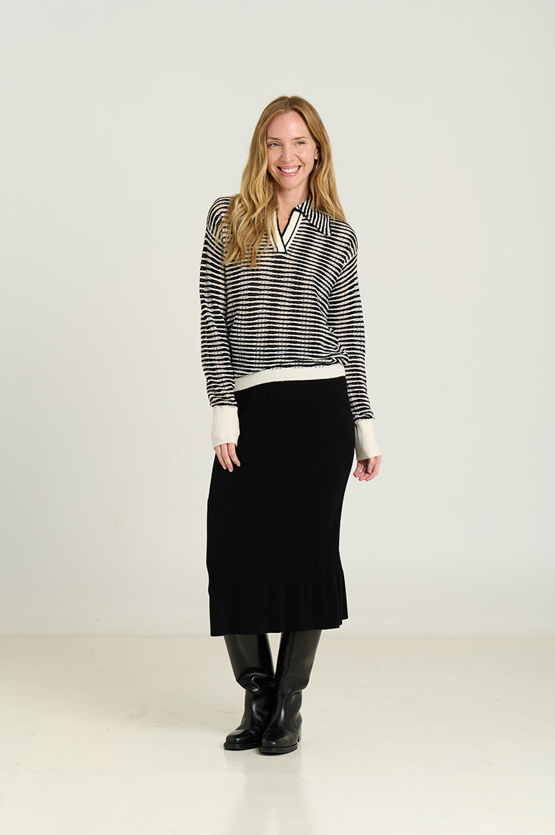 Striped polo collar sweater