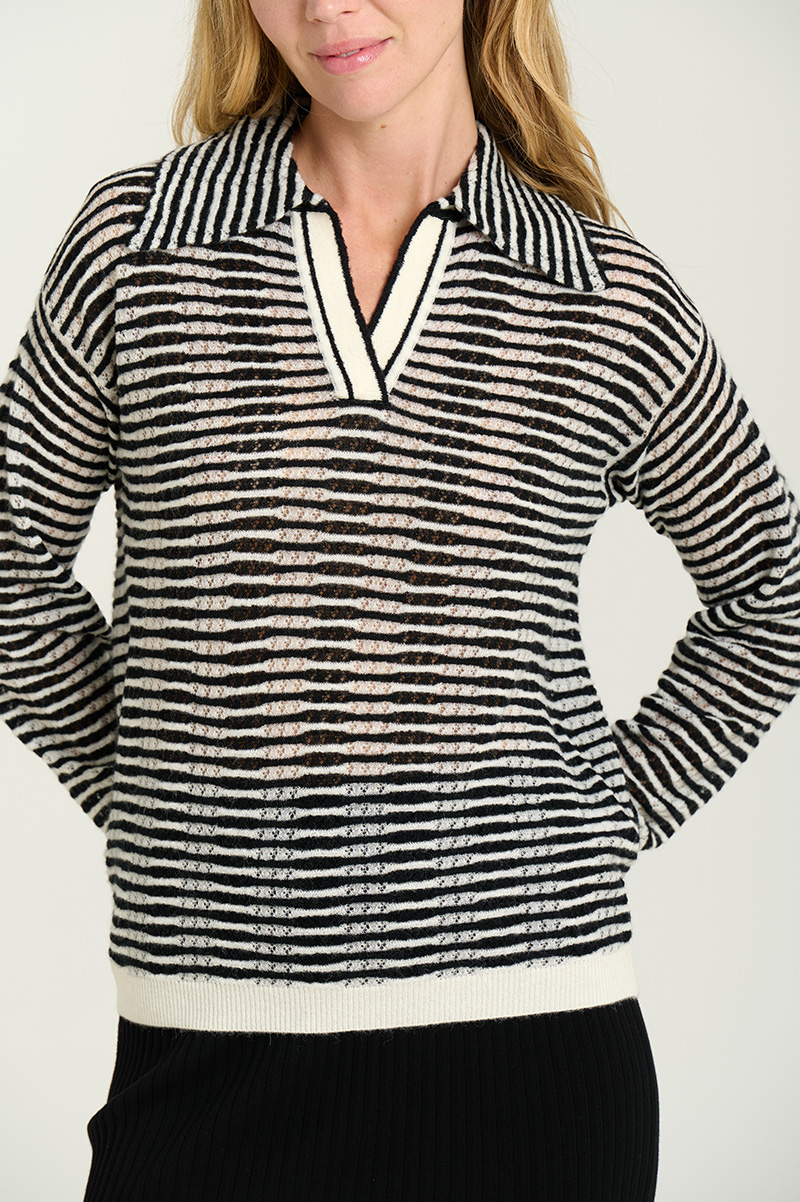 Striped polo collar sweater 1