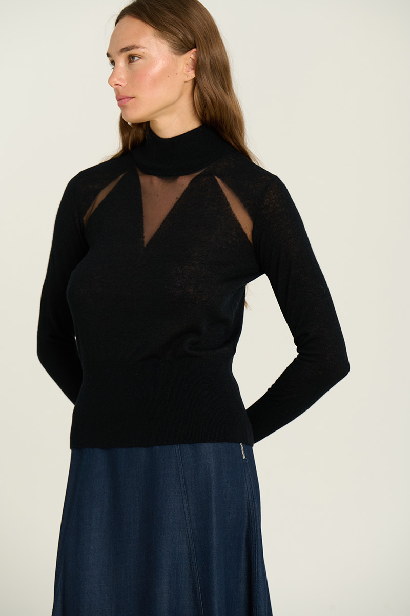 High-neck sweater with intarsia 2