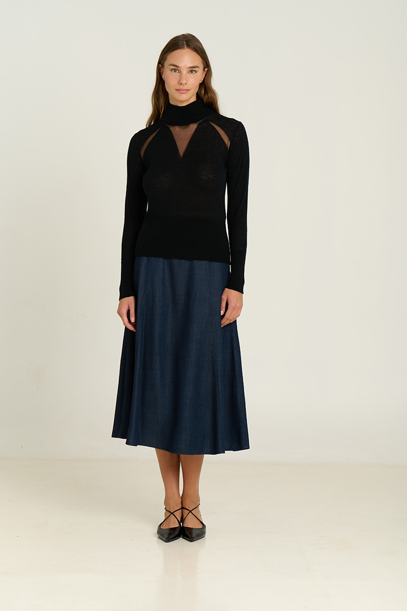 High-neck sweater with intarsia