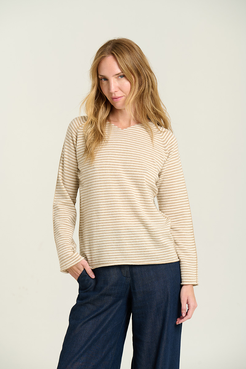 Striped V-neck sweater