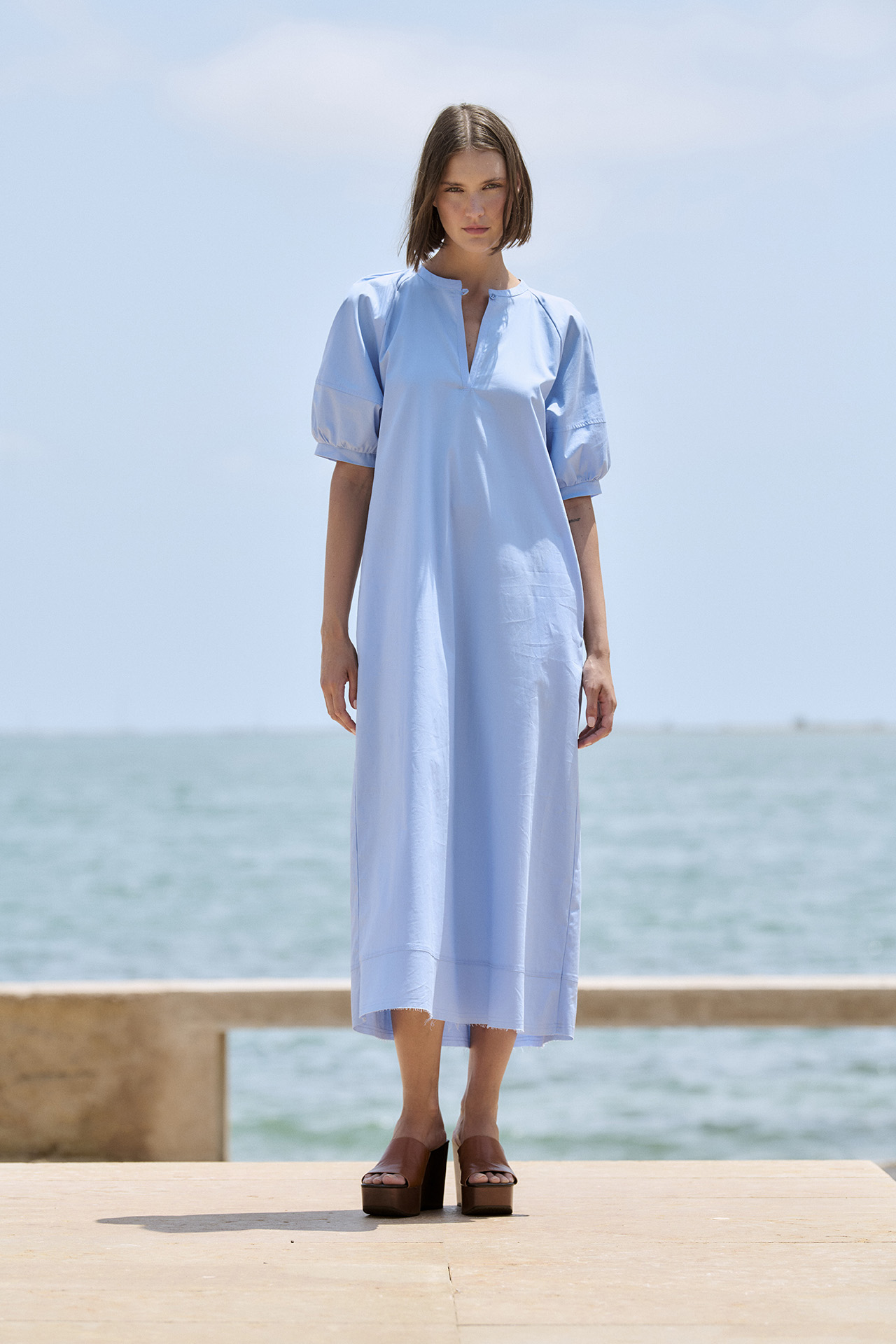 Vestido popelín manga corta