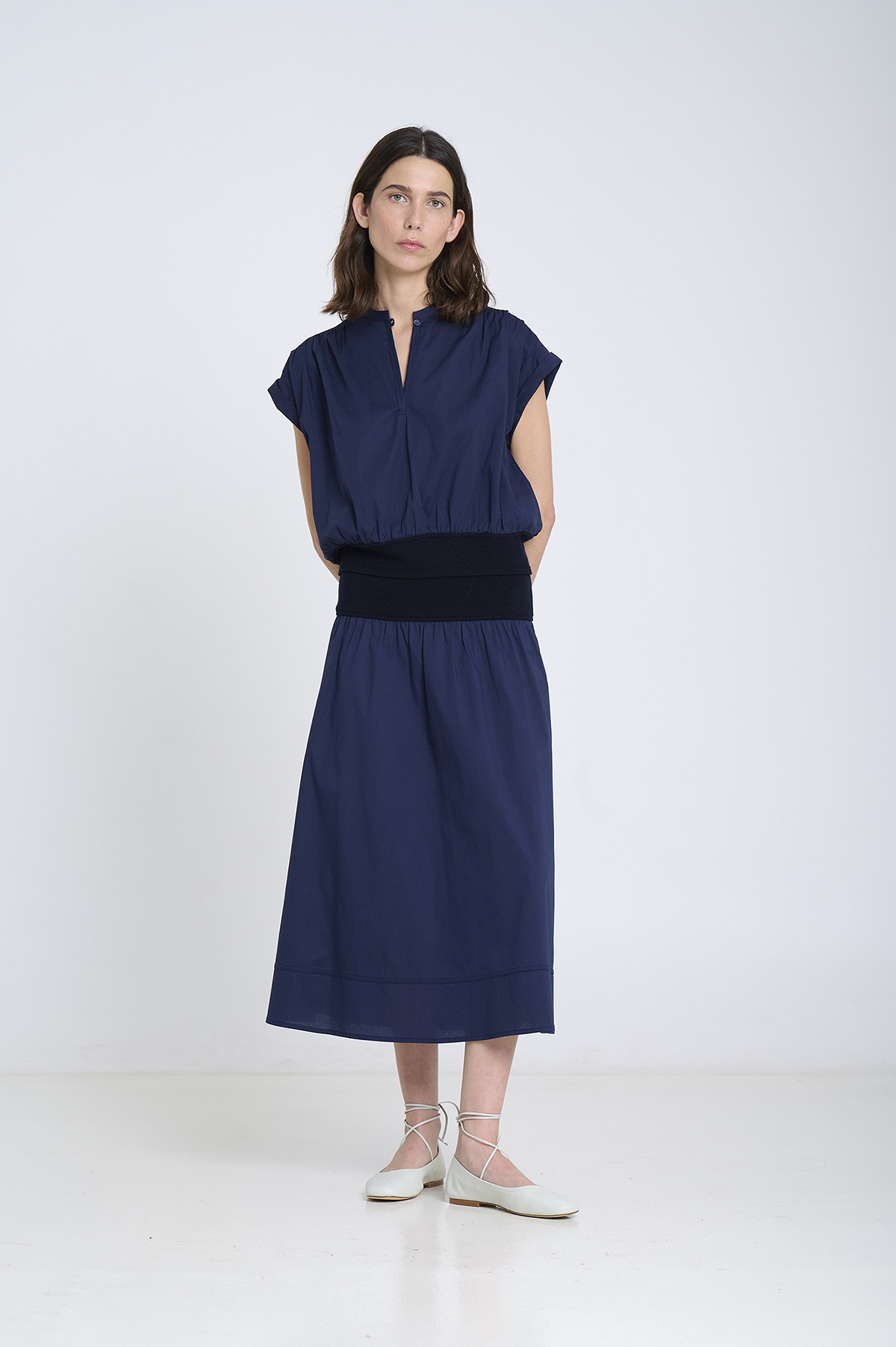 Mixed poplin and knit skirt | ICONIC PIECES