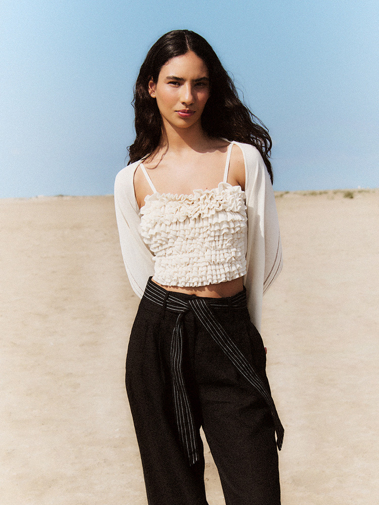 Pantalons de lli amb pinces i cinturó 1