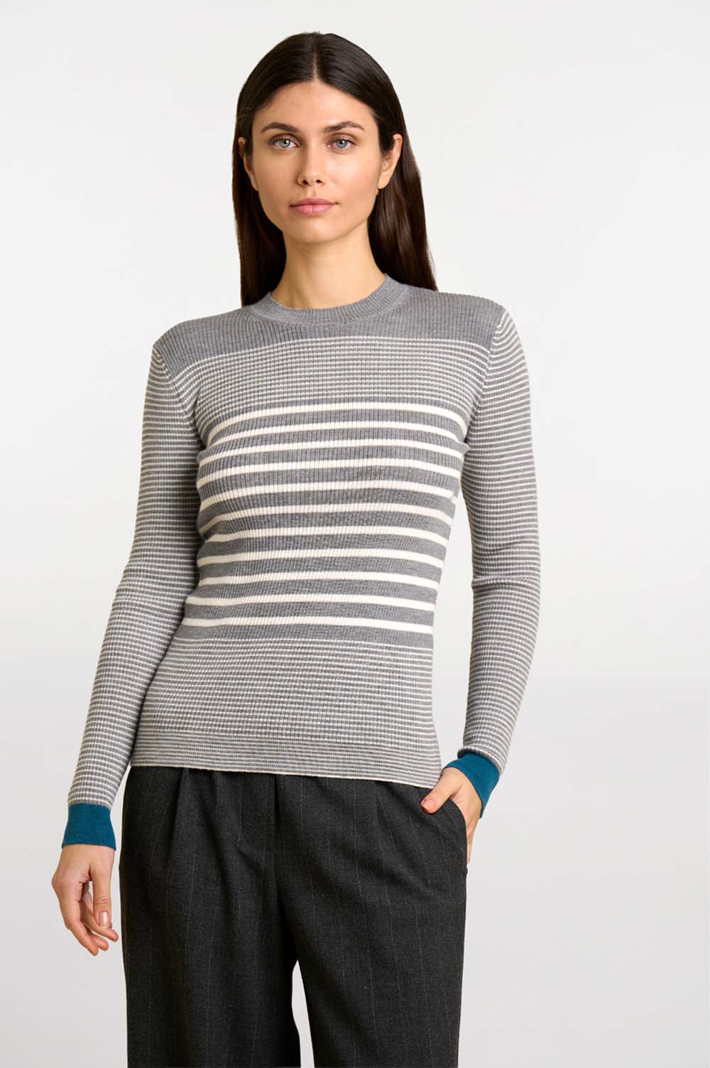 Striped rib sweater 1