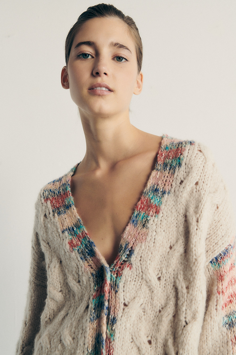Crew Neck Short Sleeve Intarsia Knitted Cardigans