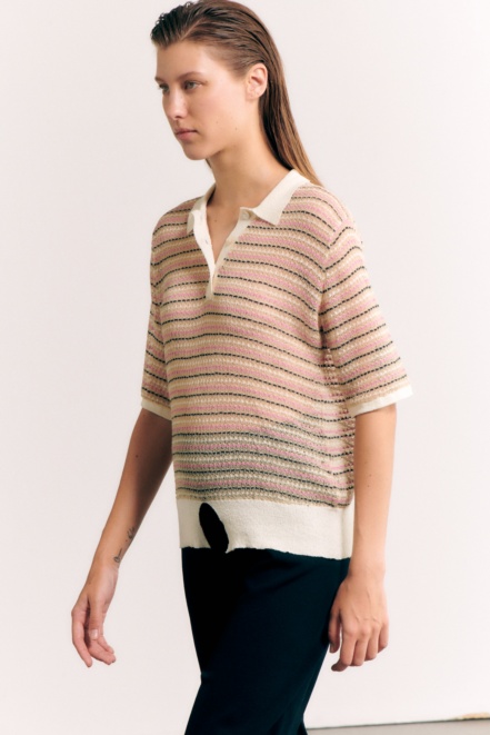 Striped knitted polo sweater