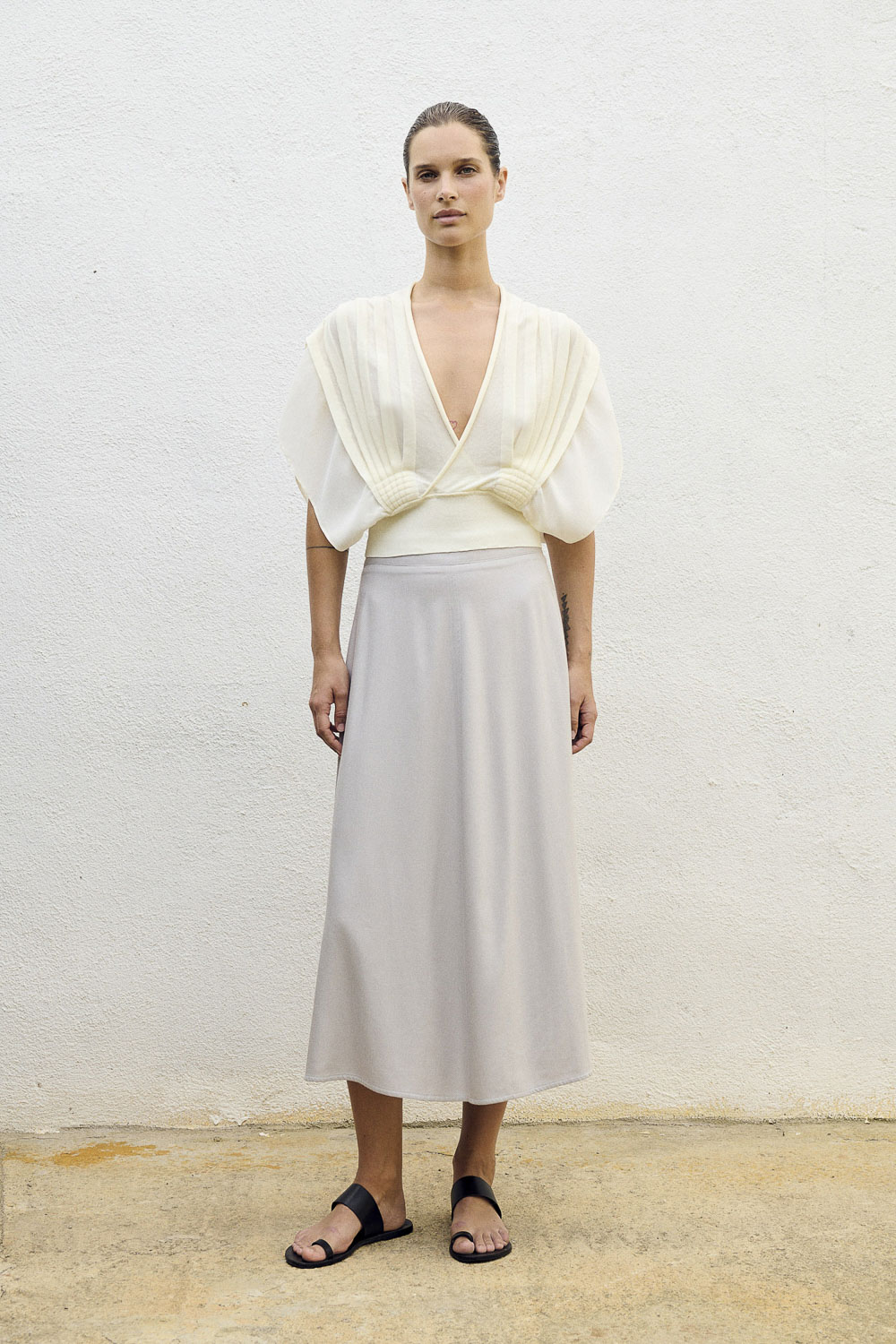 Cotton Lyocell Flowy Flared Midi Skirt main image 0